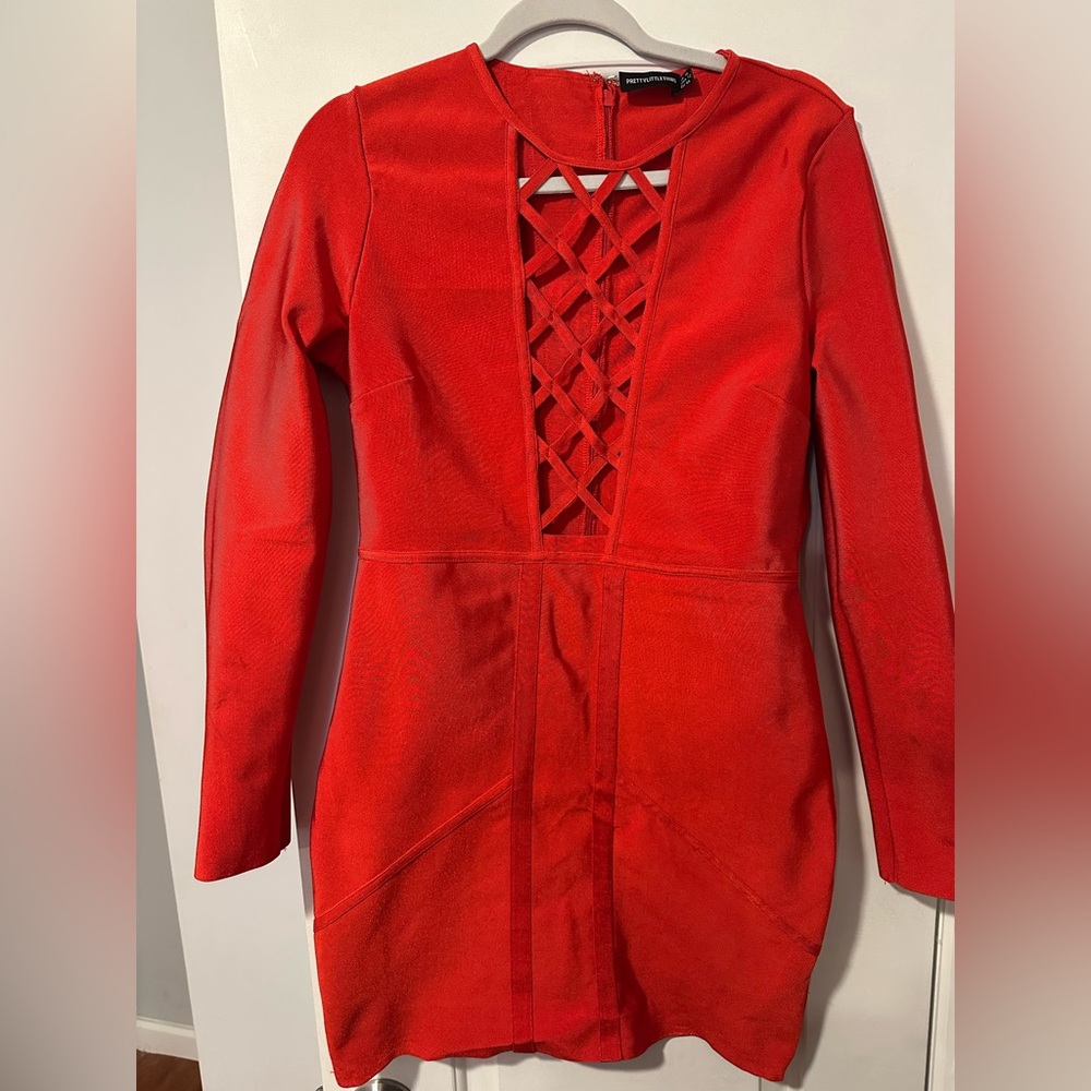 PrettyLittleThing Vibrant Red Long Sleeve Dress